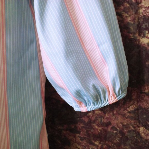 Vintage 70s Randon USA-Made Striped Knit Top Tunic Lady-(36) V-Collar Puffy SSL - Picture 7 of 10